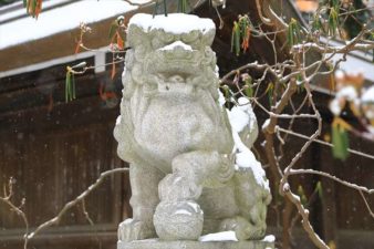 雪降る琴似神社の狛犬様